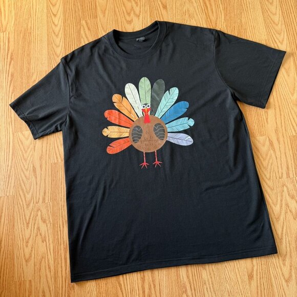 Thanksgiving Turkey T Shirt Size XL Black Cotton Fall Holiday Graphic Top Autumn - Picture 10 of 11